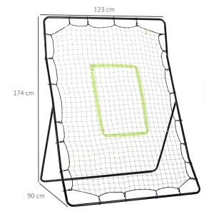 Rete rebound per baseball portatile con telaio in metallo e zona bersaglio, 174 x 123 x 90 cm, nero