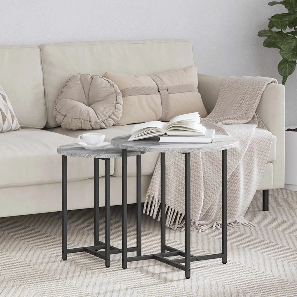 Set tavolini 2 pcs Grigio Sonoma e Nero 869699