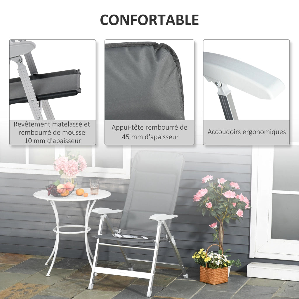 Sedia da giardino pieghevole con schienale alto e braccioli ¨C zephmum ¨C grigio