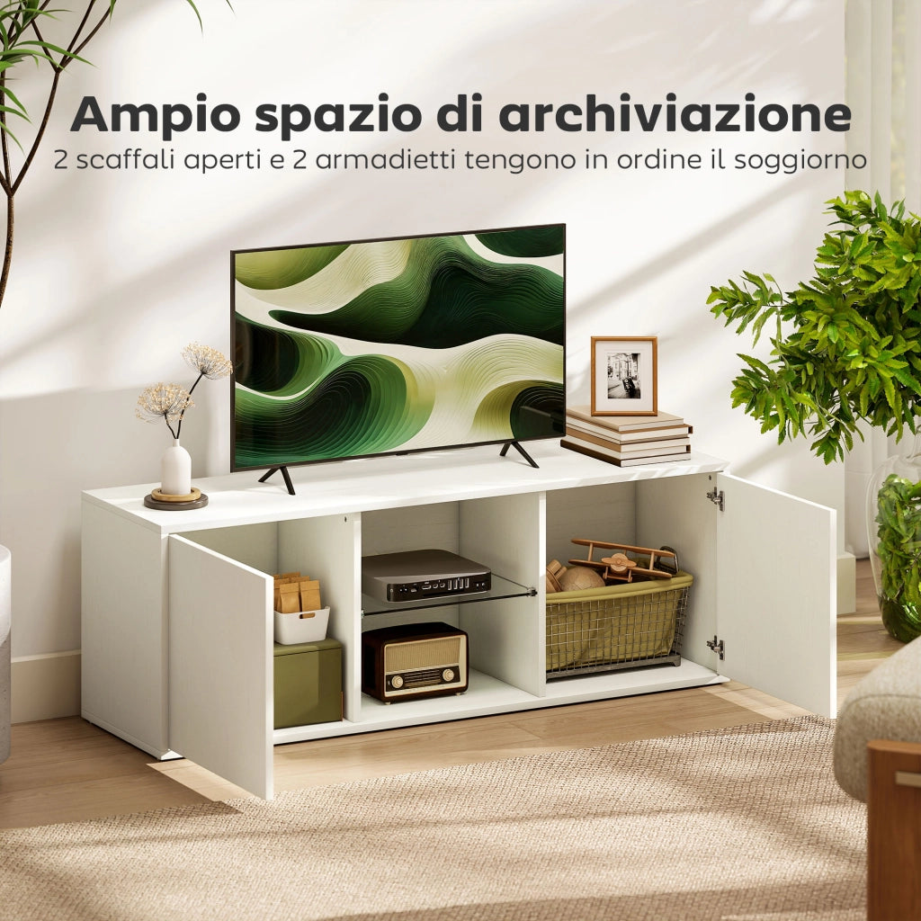Mobile TV Sospeso o a Terra ¨C Xylo ¨C Bianco con Ante Soft Close, Vetro, fino 55 Pollici