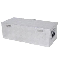 Cofanetto Porta Attrezzi in Alluminio, Cassetta degli Attrezzi con Maniglie Retrattili e Chiusura con Chiave, 76L x 33L x 25H cm, Grigio
