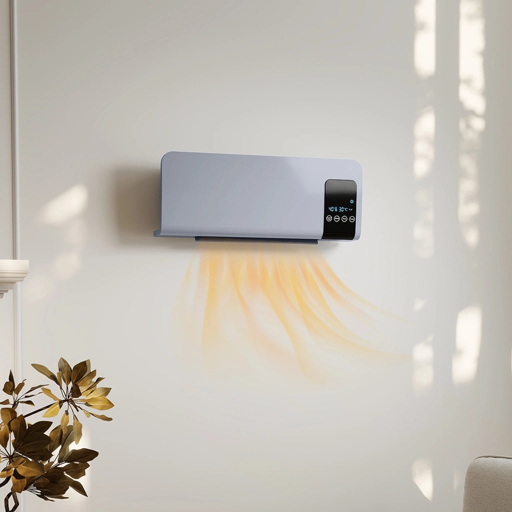 Termoventilatore da Parete Oscillante 54,5x12x21,5 cm 2 Modalità Timer 12h e Telecomando Grigio