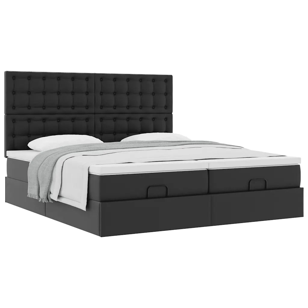 Struttura Letto Pouf con Materassi Nero 200x200 cm Similpelle 3313659