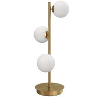 Lampada da tavolo con 3 paralumi a sfera, base in acciaio stabile, portalampada G9, 24 x 24 x 53 cm, Ottone