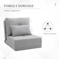 Poltrona Letto 3 in 1 Convertibile in Chaise Longue e Divano da Terra con 2 Cuscini, Grigio Chiaro