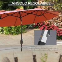Ombrellone da Giardino Doppio Inclinabile con Apertura a Manovella, 295x152x222cm, Rosso