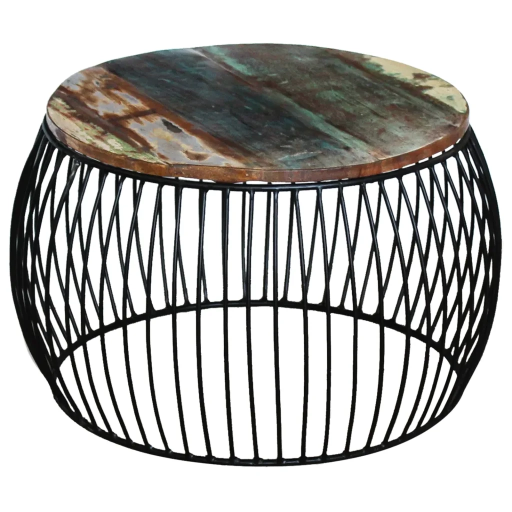 Tavolino da Salotto-Tavolino da soggiorno-Tavolo Rotondo Legno Massello di Recupero 68x37 cm