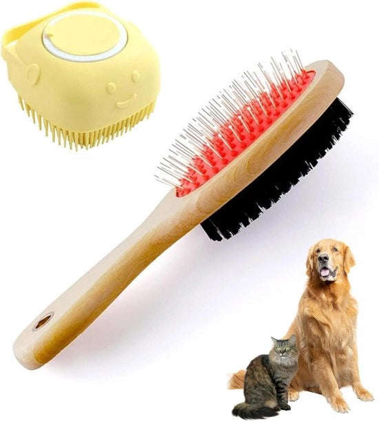 Kit di pettinatura per gatti e cani - Spazzola e pettine per gatti e cani, inclusa spazzola per rasatura e pettine per rasatura per pelo corto e lungo, con spazzola per doccia in silicone