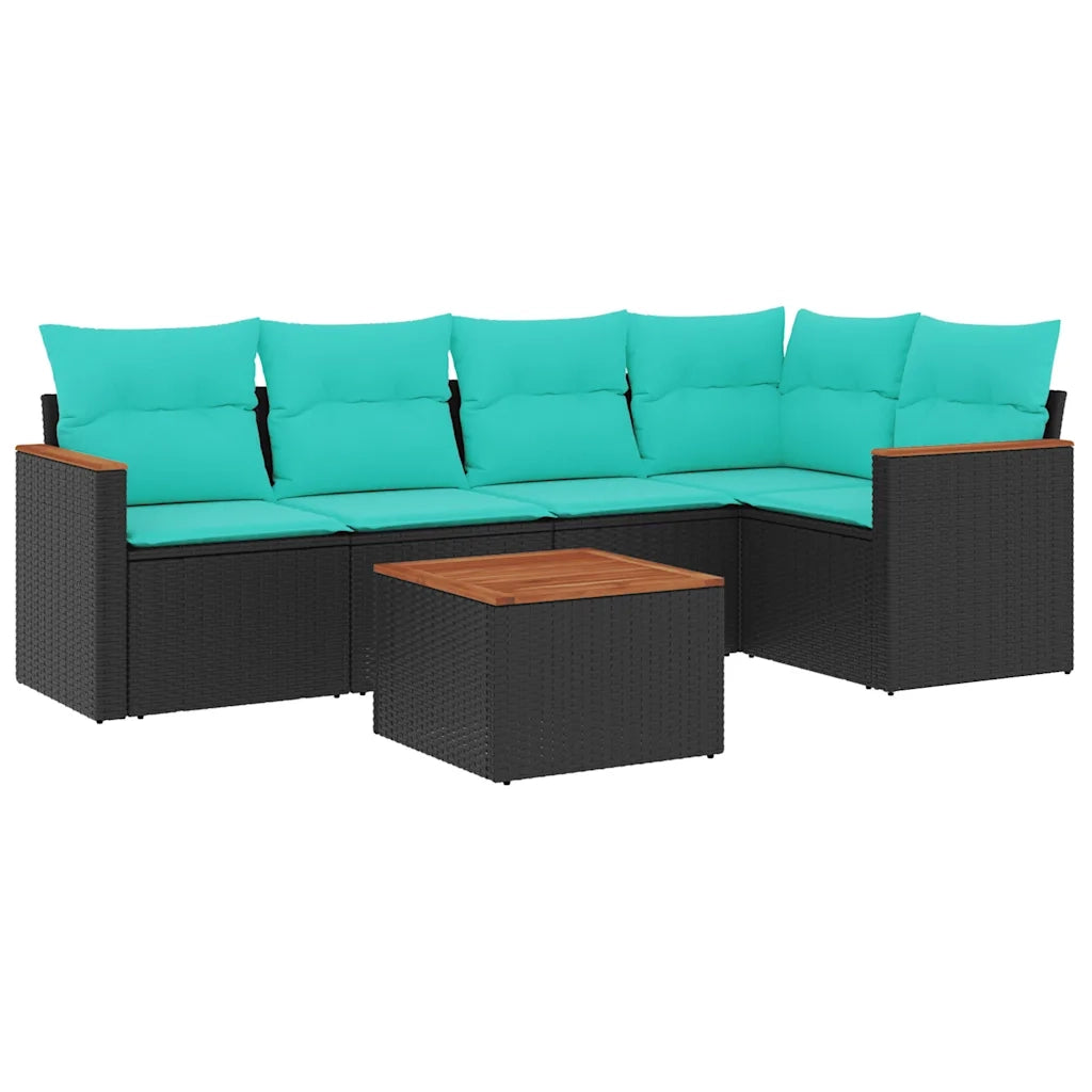 Set Divani da Giardino 6 pz con Cuscini Nero in Polyrattan 3225952
