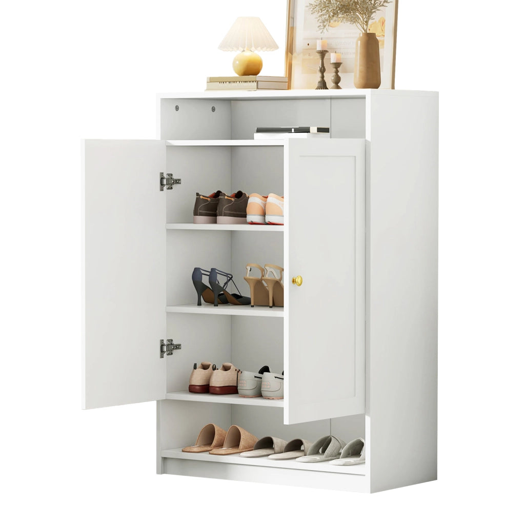 Scarpiera moderna bianca con ripiani regolabili e 2 ante, 73 x 34 x 109 cm