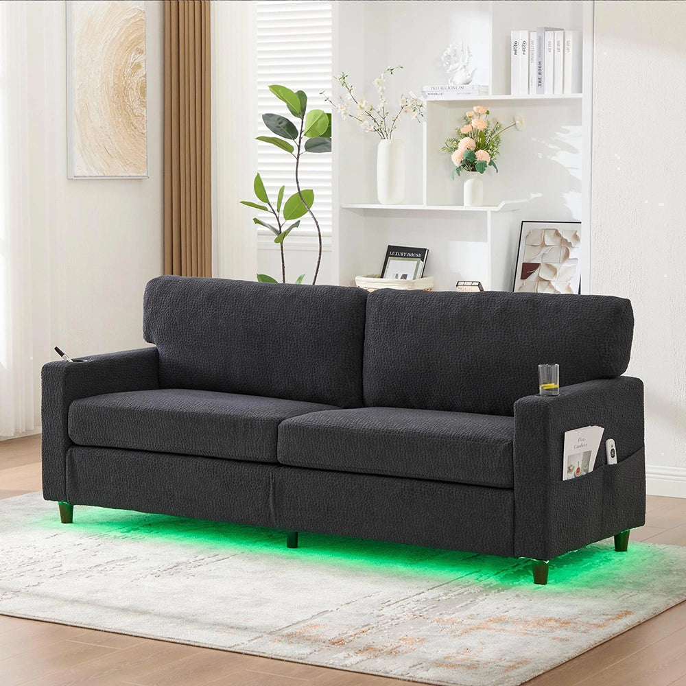 Divano 2 posti - Xylo - Chenille, LED, USB-C, porta bicchieri, grigio scuro
