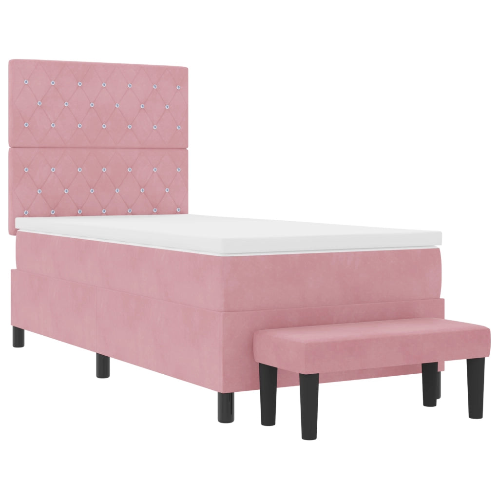 Letto a Molle con Materasso e Panchina Rosa 90x190 cm Velluto