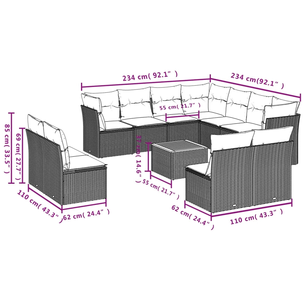 Set Divano da Giardino 12 pz con Cuscini Beige Misto Polyrattan 3256038