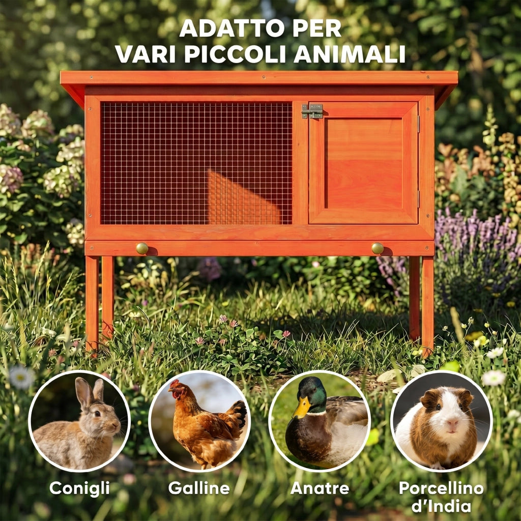 Conigliera da Esterno 90x45x 65 cm con Vassoio Estraibile Tetto Apribile e Porta con Serratura in Legno di Pino