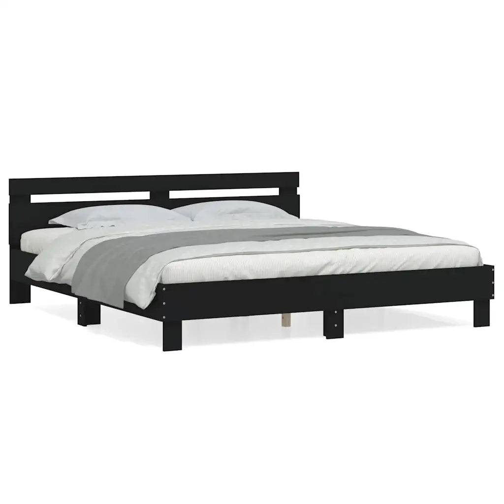 Giroletto con Testiera-Struttura Letto con testiera Nero 180x200 cm in Legno Multistrato
