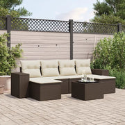 Set Divani da Giardino 7 pz con Cuscini Marrone in Polyrattan 3222932