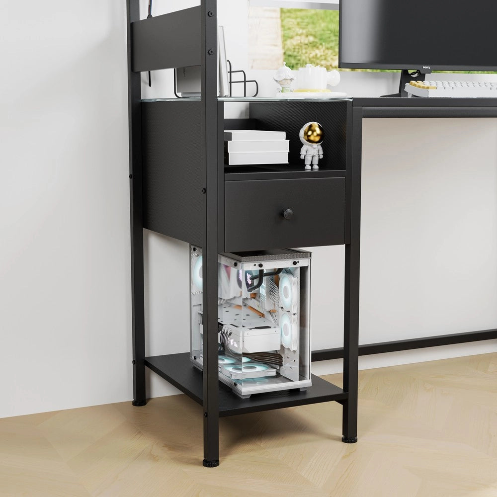 Scrivania con Presa di Corrente e Ripiani ¨C Xylo ¨C Nera, USB, Ufficio