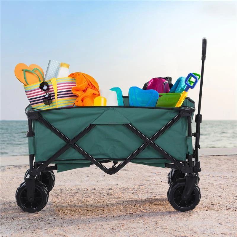 CARRELLO DA GIARDINO CARICO MAX 70KG CON MANIGLIA TELESCOPICA, IN METALLO E TESSUTO OXFORD, 108X55 CM, VERDE
