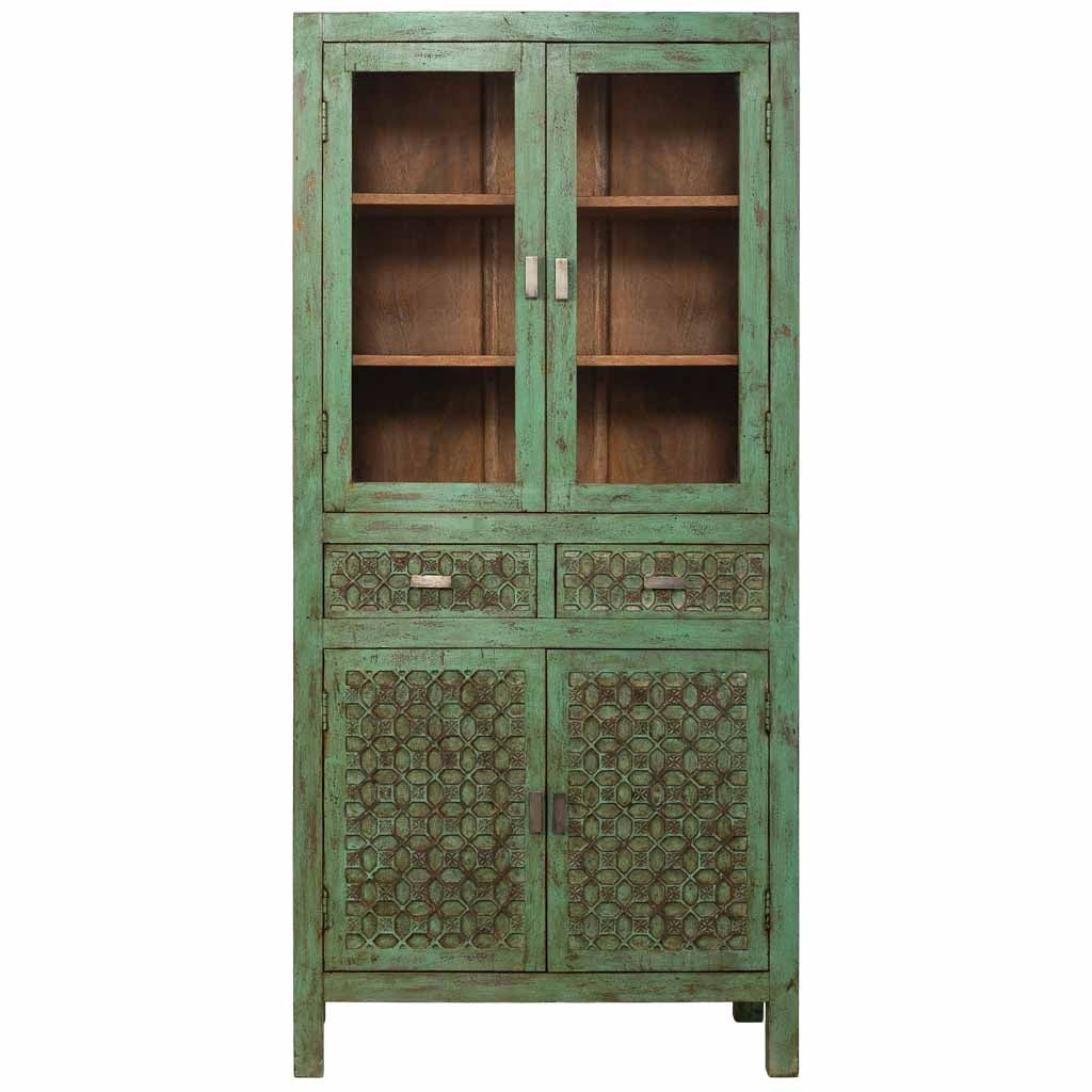 Vetrina in legno verde fatta a mano 85x40x180h cm