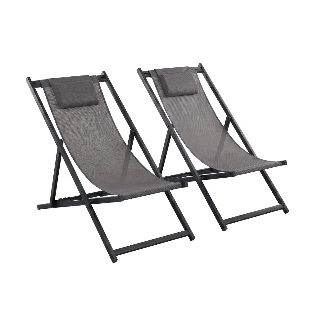Mezzaluna - Set di 2 sdraio pieghevoli 59x97x104 cm da giardino in alluminio e textilene antracite