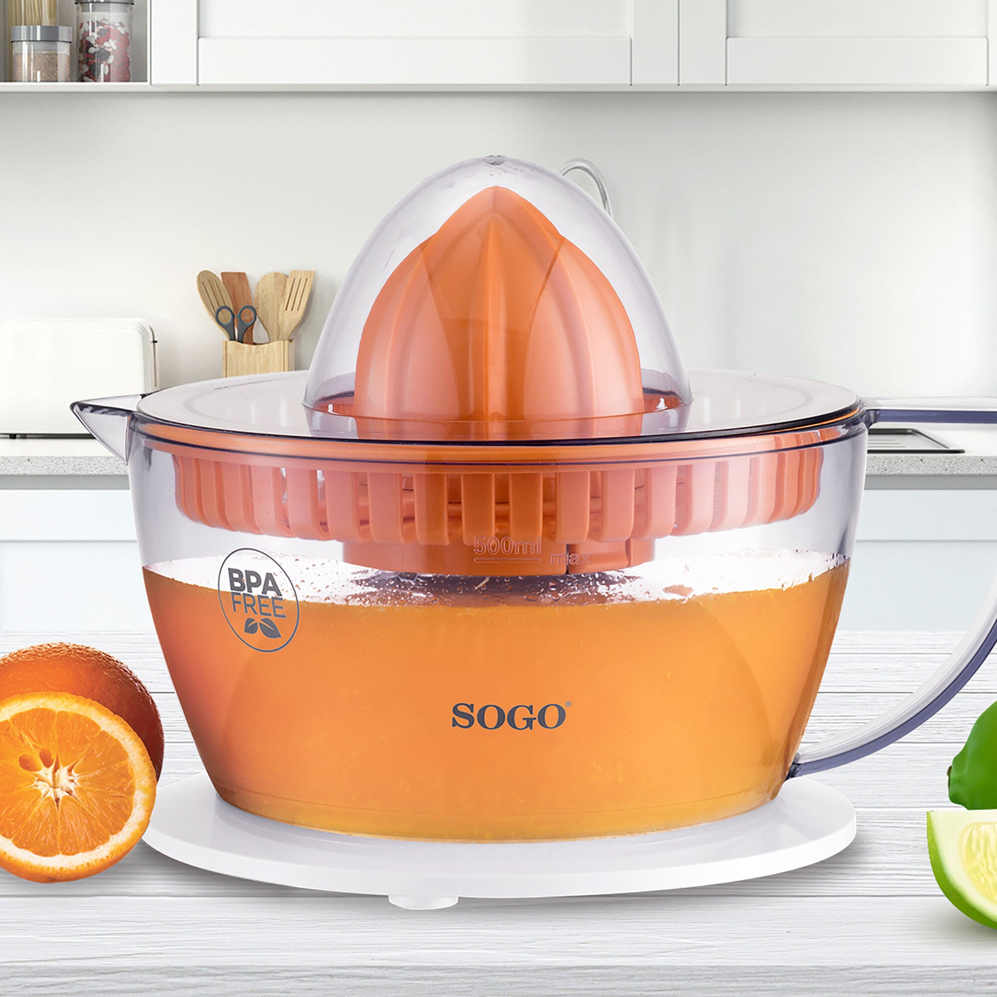SOGO Spremiagrumi Elettrico 40W con 2 Coni - Funzione Automatica, Capacità 500ml, BPA-Free, Per Arance e Limoni