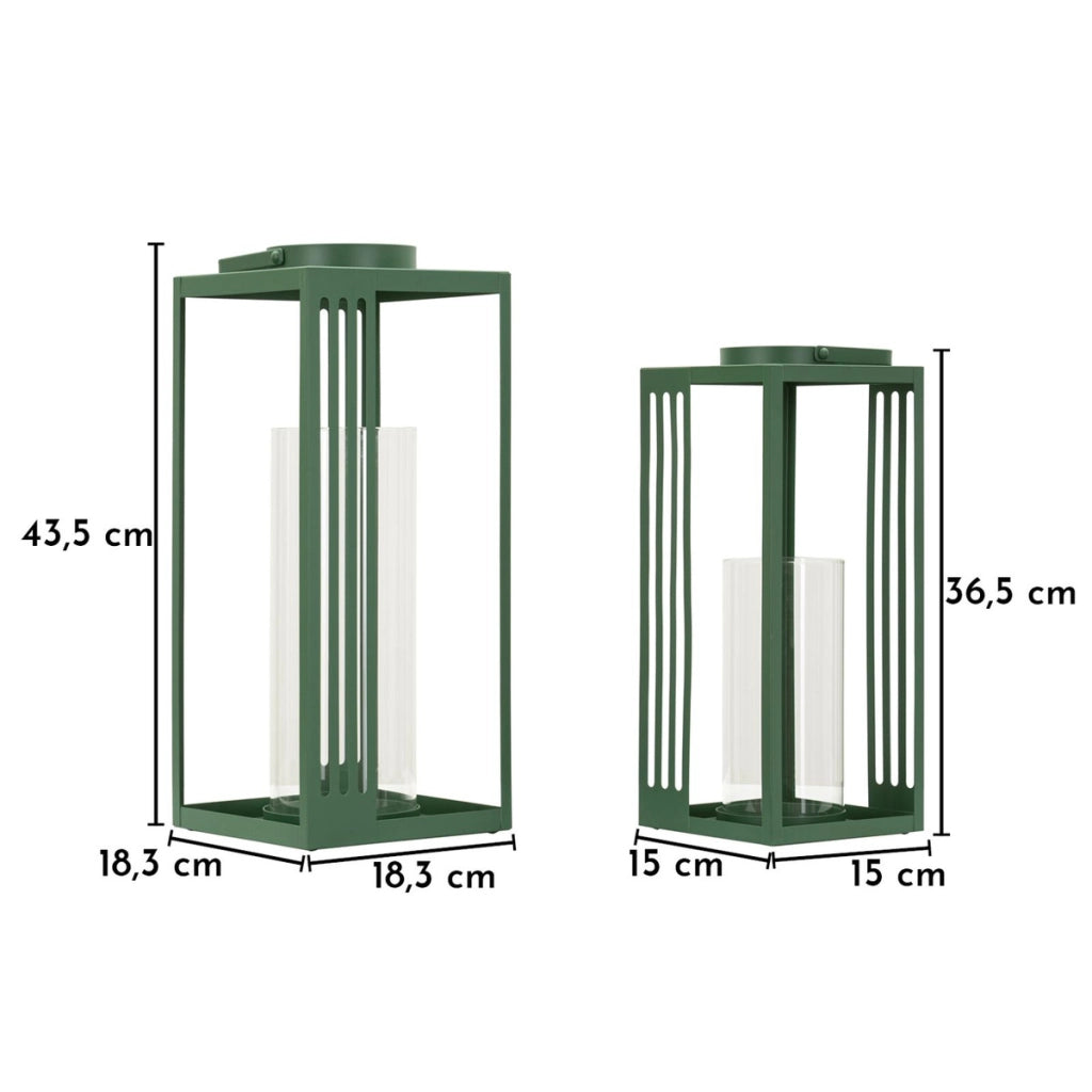 Set di due lanterne geometriche in metallo e vetro temperato