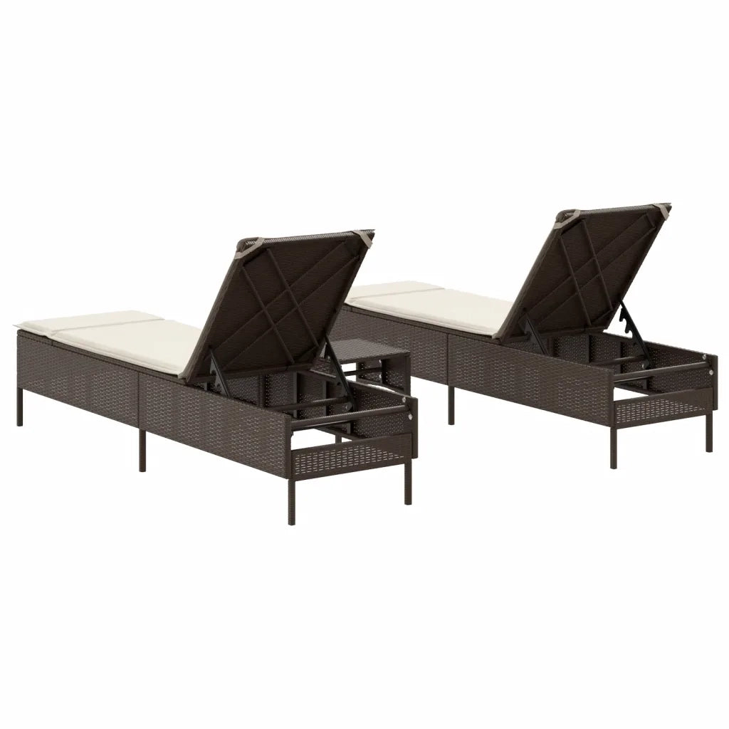 Set Lettini PrendiLettino sole | Sdraio da giardino | Lettino da sole con Cuscini 3 pz Marrone in Polyrattan