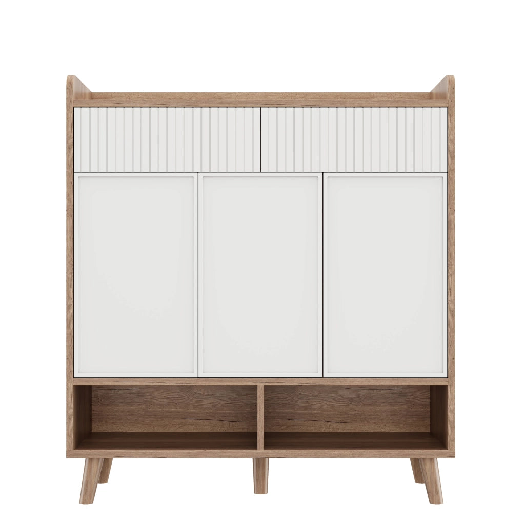 Scarpiera Consolle con 3 Ante e 2 Cassetti ¨C MINIMAL ¨C Bianco/Legno, 90x35x100 cm