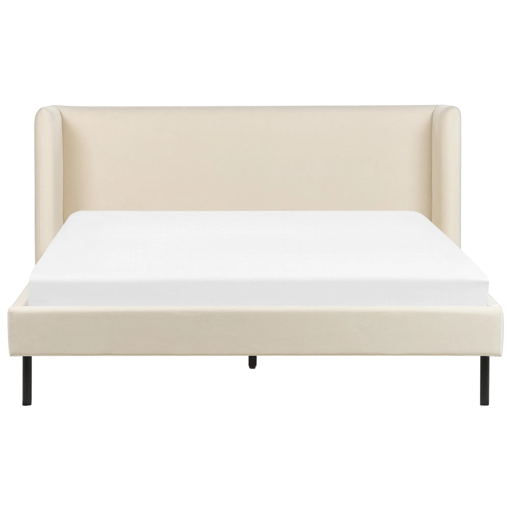 Letto con rete a doghe velluto beige 160 x 200 cm testiera e gambe nere camera da letto soggiorno