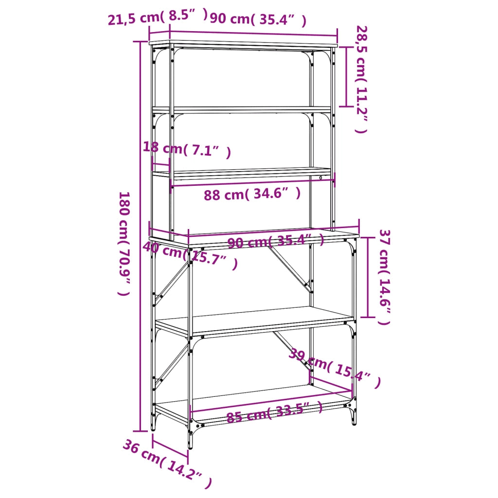 Mensola da cucina-Scaffale Cucina 6 Ripiani Rovere Fumo 90x40x180cm Multistrato