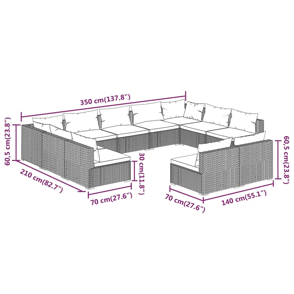 Set Divani da Giardino 11 pz con Cuscini in Polyrattan Marrone cod mxl 35185