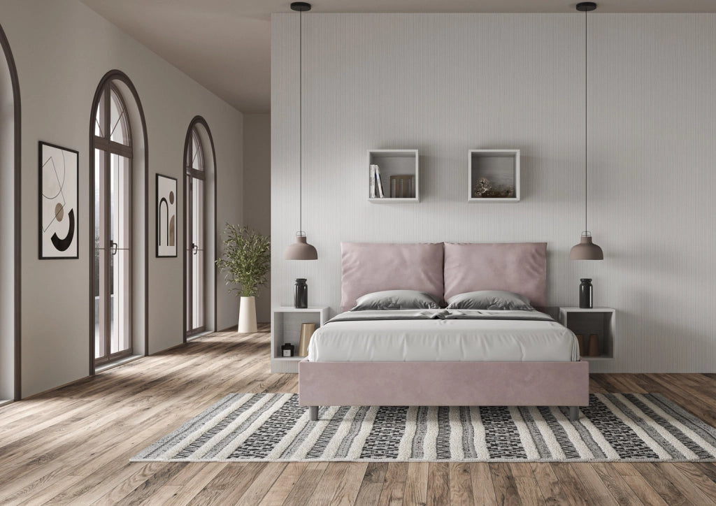Letto Matrimoniale 160x200 cm con Rete e Contenitore Giroletto con Alzata Comoda Imbottito in Microfibra Antea Glicine