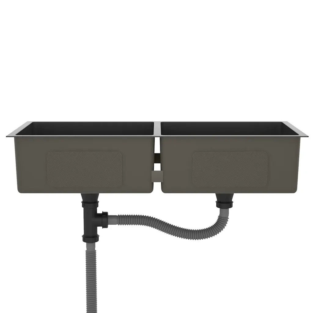 Lavello da Cucina-Lavandino-Lavabo Artigianale Nero in Acciaio Inox 499442