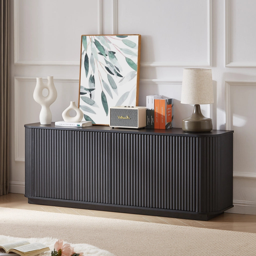Credenza e madia con 4 ante e vani contenitore, per soggiorno e ingresso, in MDF, nero, 162.5 × 38 × 61 cm