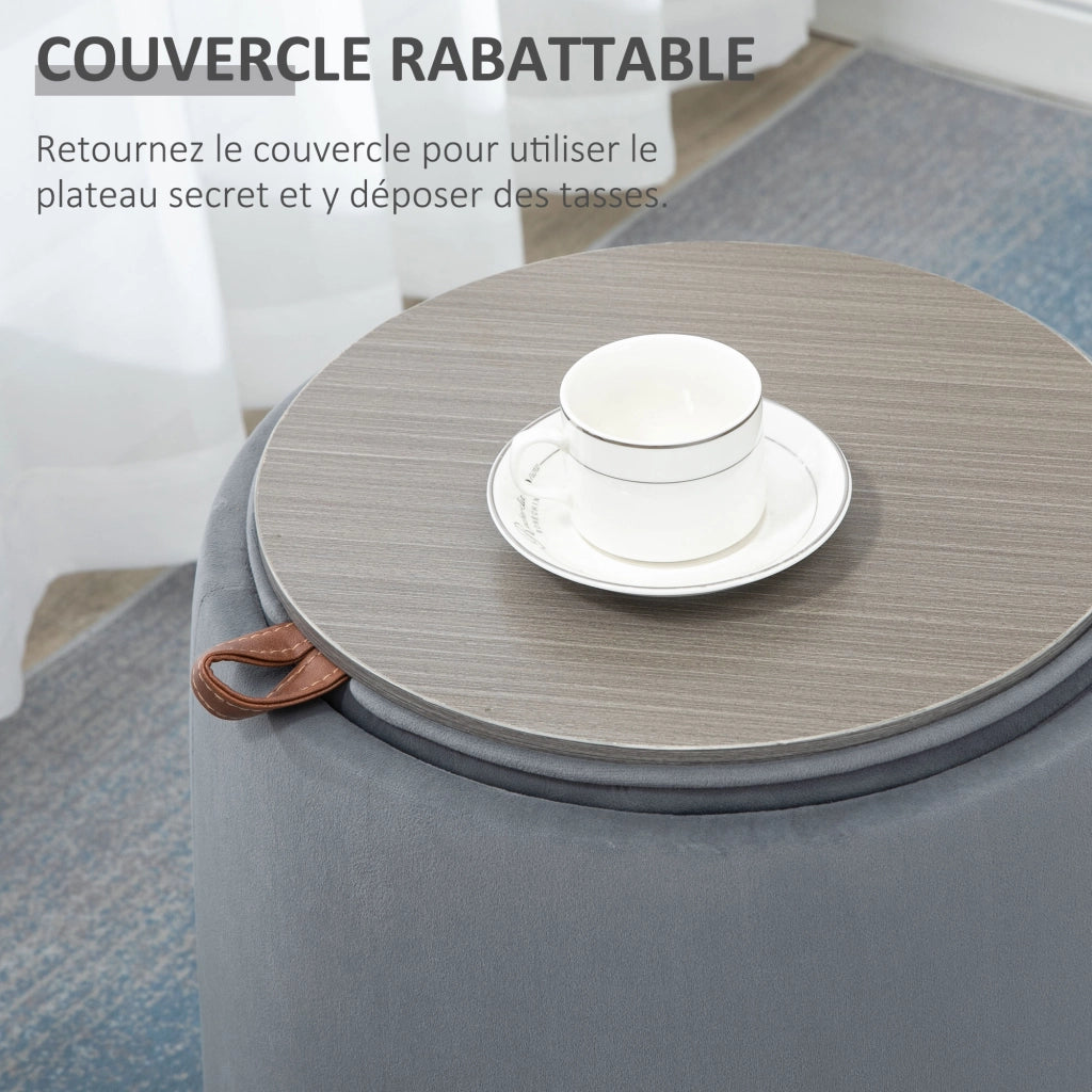 Pouf con contenitore e poggiapiedi in tessuto velluto ¨C zephmum ¨C grigio ?44x47.5cm