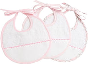 Set di 3 pannolli per bambine in cotone bianco con sacchetto Aida per cucire, protegge i vestiti dei bambini contro la spugna e il vomito, 100% Made in Italy, bianco e rosa