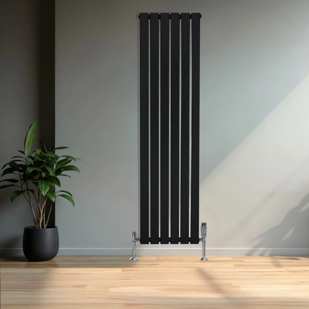 Radiatore Verticale 1600 x 420 mm con Valvole TRV Nero
