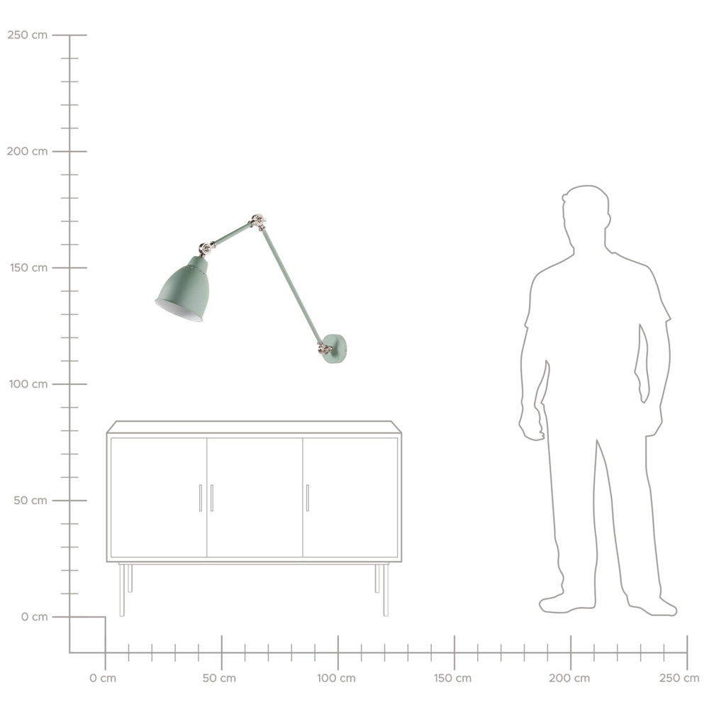 Lampada da parete moderna verde chiaro da lettura a braccio lungo in metallo bianco dal design moderno