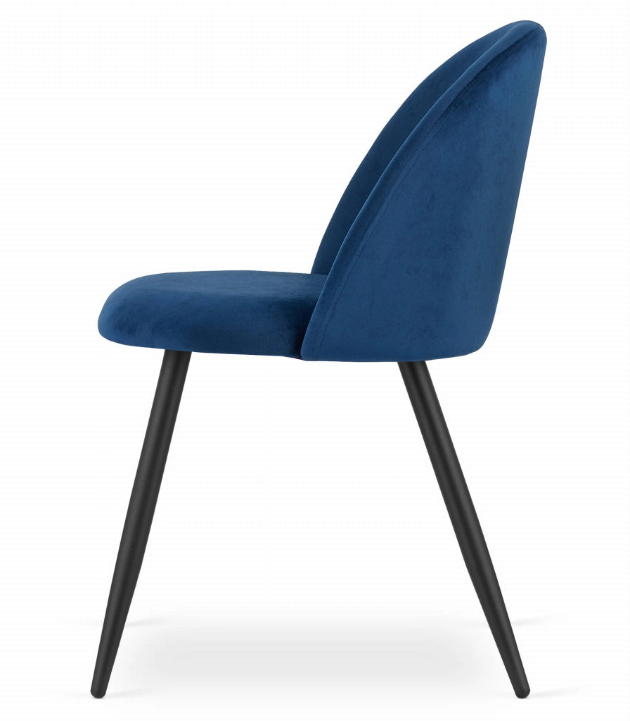 Valora Bello Chair Navy Blue Velvet Black Legs Set di 3