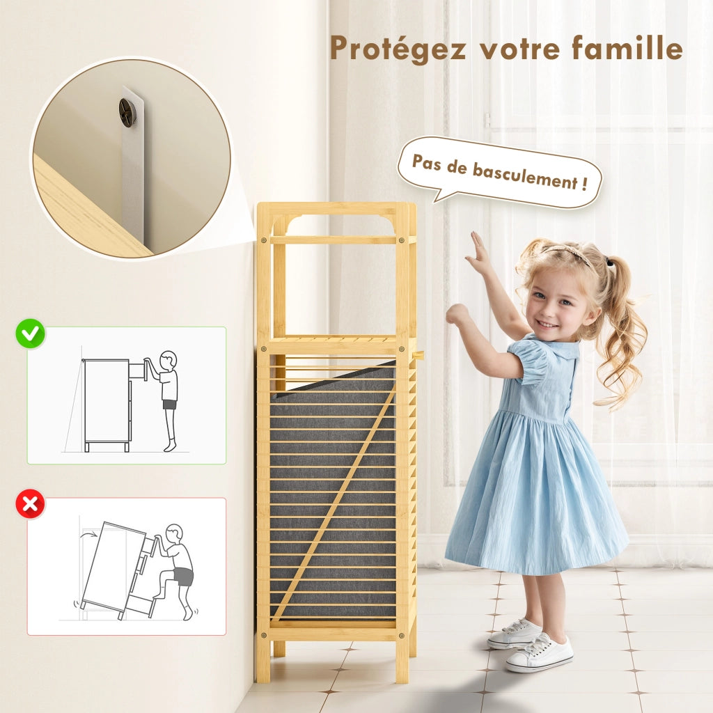 Mobile contenitore bagno ¨C Xylo ¨C bamb¨´ naturale 40x30x95cm con cesto biancheria