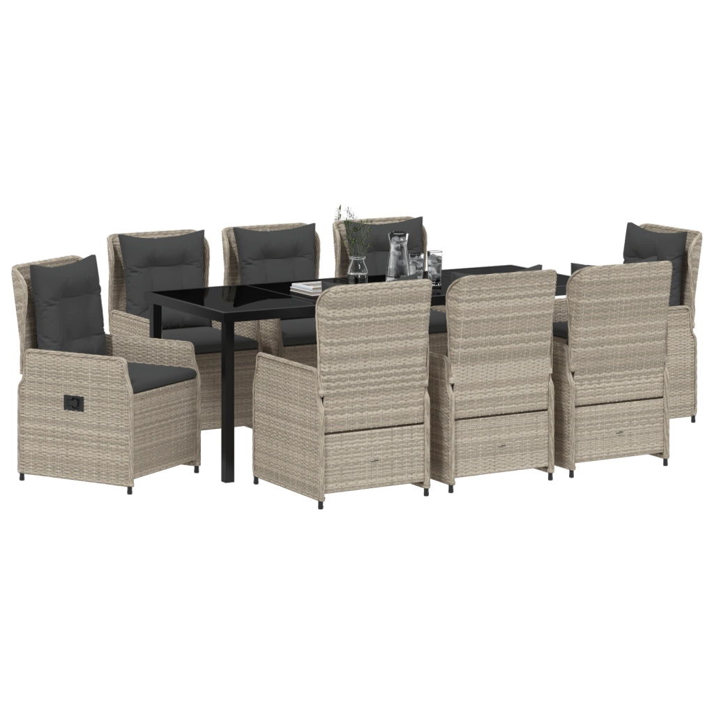 Set da Pranzo Giardino  9 Pezzi Grigio Chiaro Polyrattan