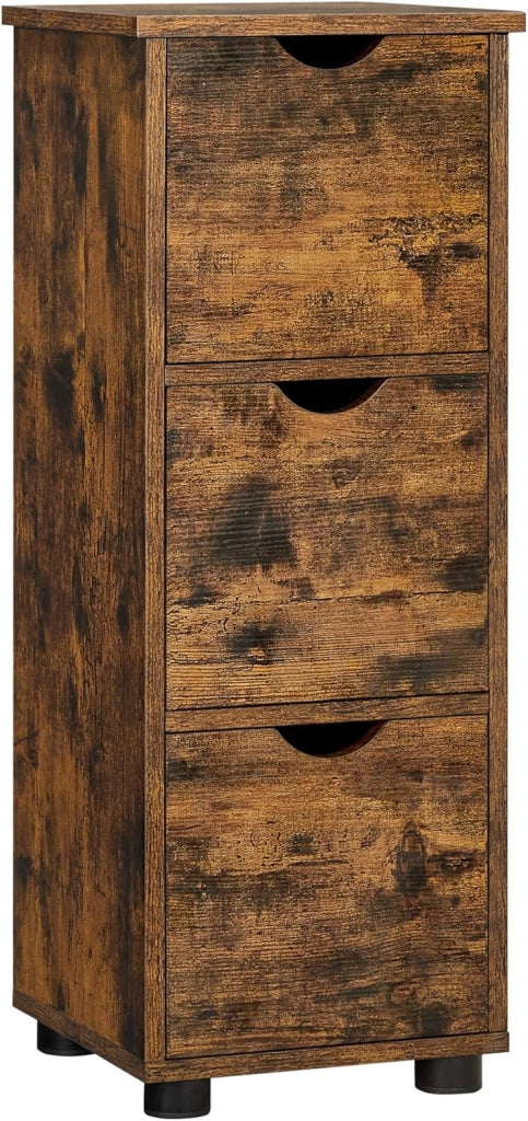 VASAGLE Mobile da bagno, armadio a 3 cassetti, armadio a 3 livelli, 30 x 30 x 80 cm, per bagno, soggiorno, camera da letto, cucina, marrone, rustico, BBK150 x 01