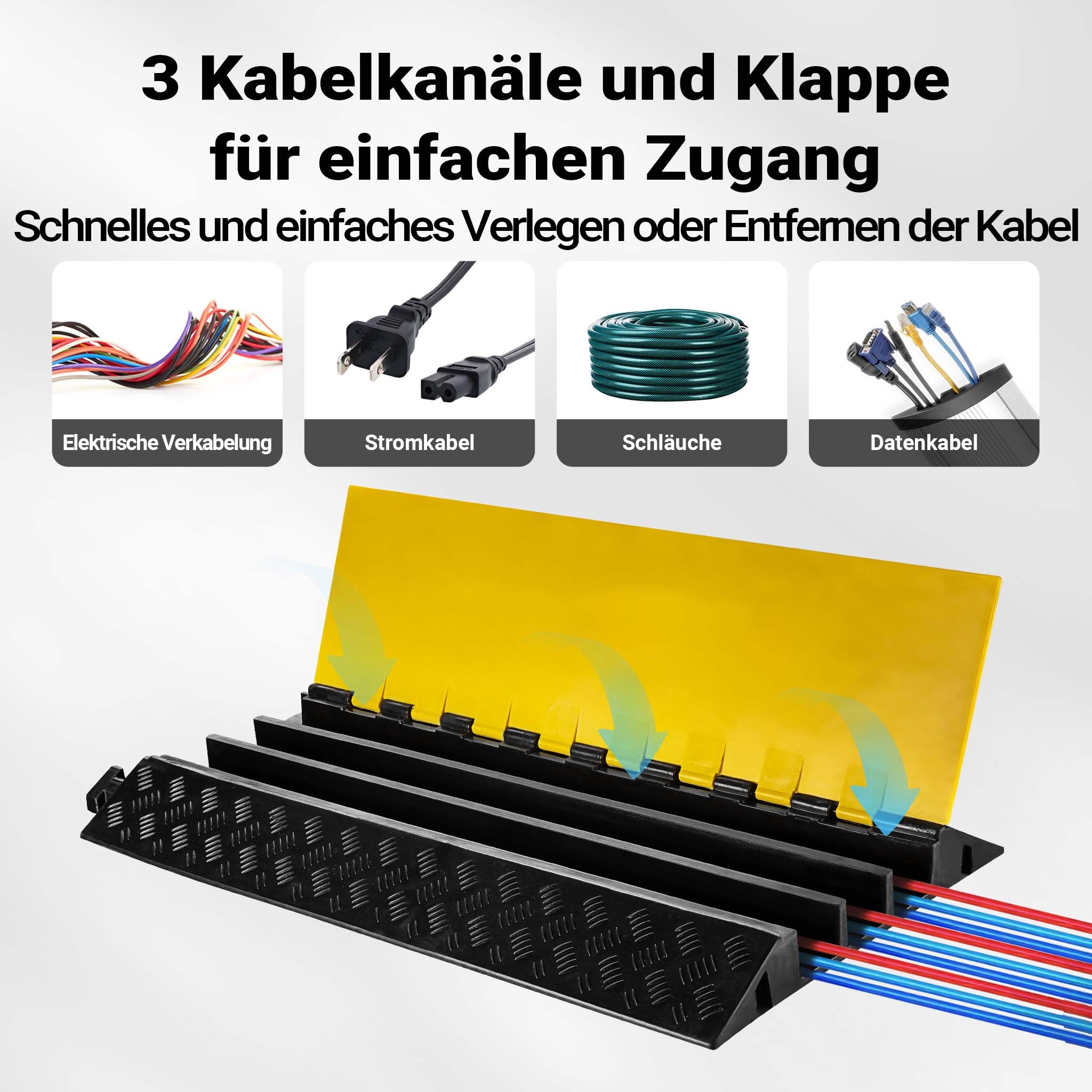 Canalina passacavi carrabile, 930x490x80mm, 3 canali, max 30 t, Pedana copricavo