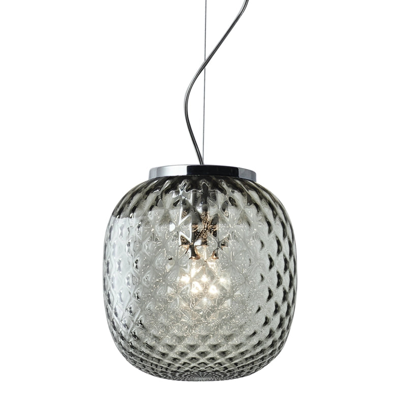 OBAN Sospensione Cromo con Vetro Balloton Petrolio E27 IP20 - Lampada di Design Elegante - Struttura in Metallo e Vetro Soffiato
