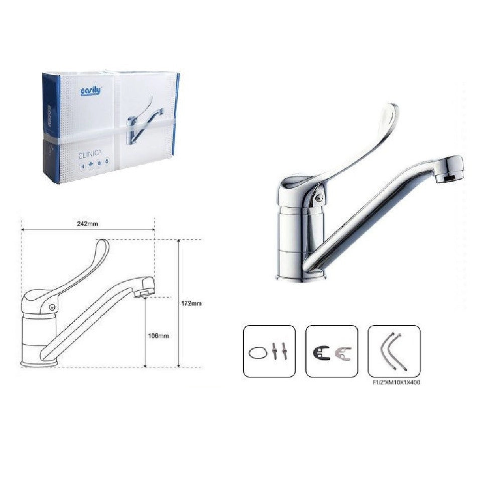 Trade Shop - Miscelatore Rubinetto Per Cucina Lavandino Lavello Ottone Cromato Clinica 69206 -