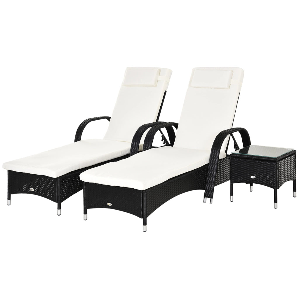 Set da Giardino in Polyrattan con 2 Sedie Sdraio e Tavolino ¨C Zephmum ¨C Nero