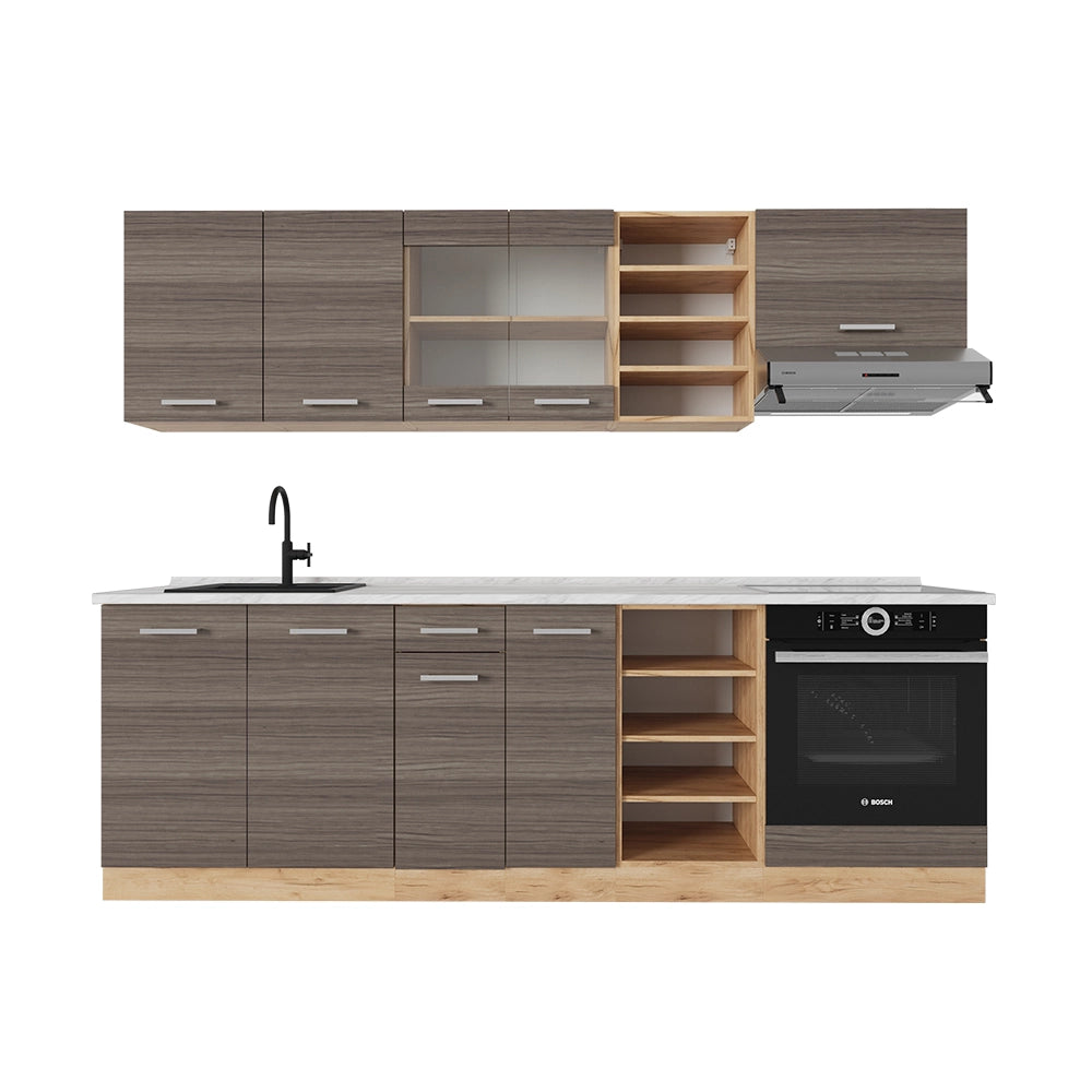 Vicco Cucina componibile Grigio nobile/rovere dorato 240 cm , PL Marmo