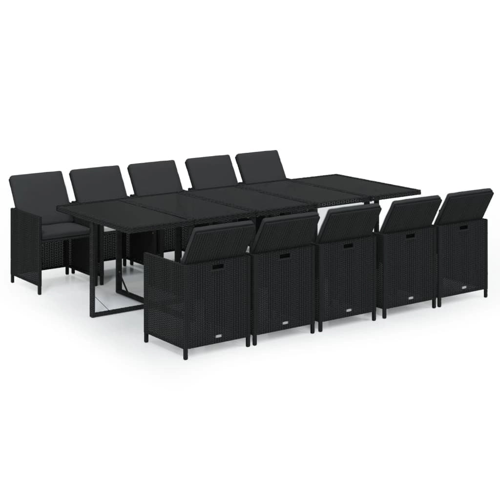 Set da pranzo da giardino mobili da esterno cuscini 11 pz poly rattan nero 02_0014417