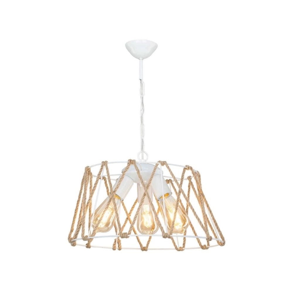 Lampada a sospensione  Evren ASZ1030 3 luci metallo bianco e corda EFFEZ