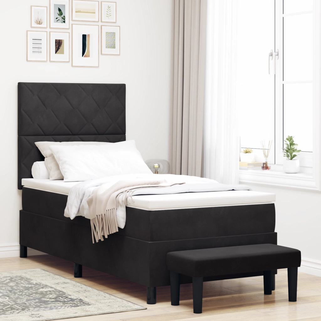 Letto con Box Spring e Materasso e Panchina Nero 100x200 cm Velluto